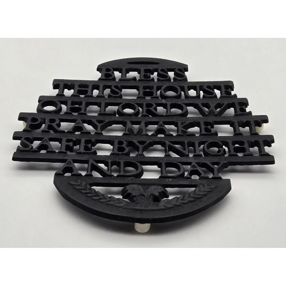 Cast Iron Trivet Bless This House Prayer‎ Vintage Kitchen Wall Decor